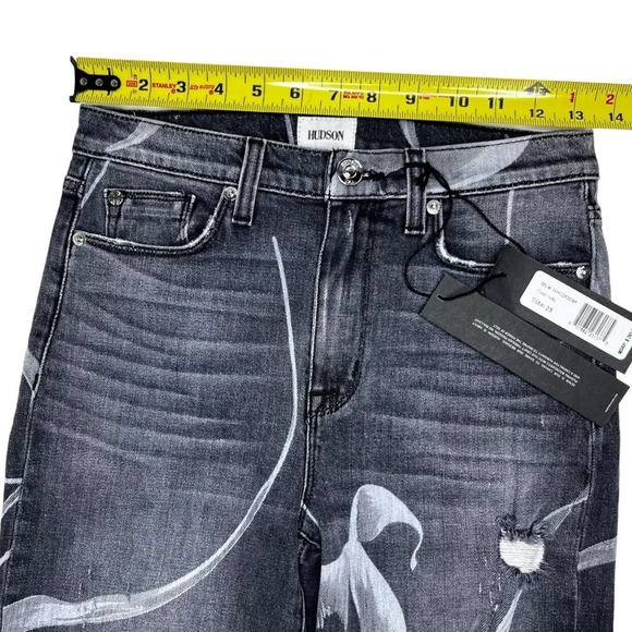 Hudson NWT High Rise Zoey Straight Crop Distressed Gray Floral Jean Size 25 - Picture 10 of 14